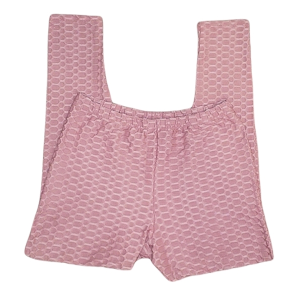 Cacia High Rise Scrunch Butt Honeycomb Bubble Jacquard Pink Slimming Leggings L - Picture 4 of 16